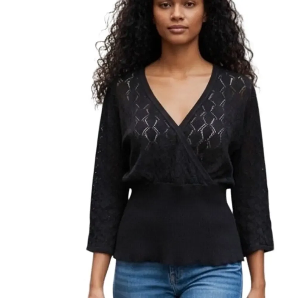 Lane Bryant Pointelle Sweater Womens Size 18/20 Black V-Neck Flattering 2X - Picture 1 of 8